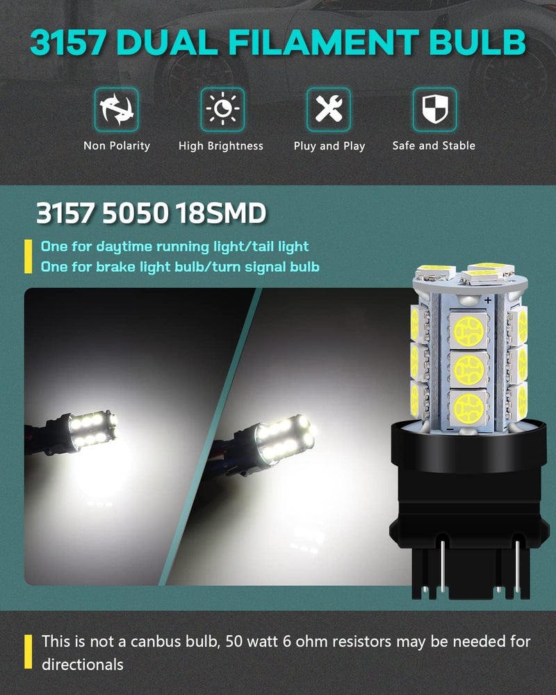 Alopee Non Polarity 10 Pack 4114 Led Daytime Running Light White T25 4114 Led Bulb DC 12V for 3156 3157 3157K Tail Brake Light Bulb Turn Signal Bulb - Image 5